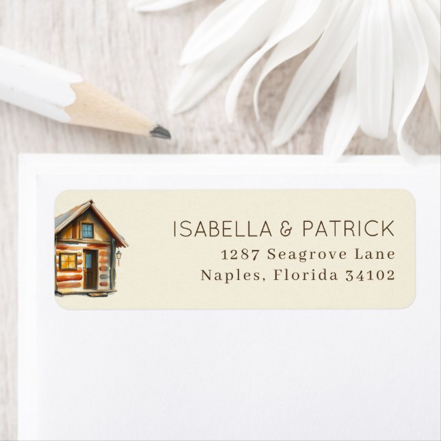 Cozy Brown Rustic Cabin Illustration Label (Insitu)