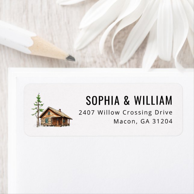 Cozy Brown Rustic Cabin Illustration Label (Insitu)