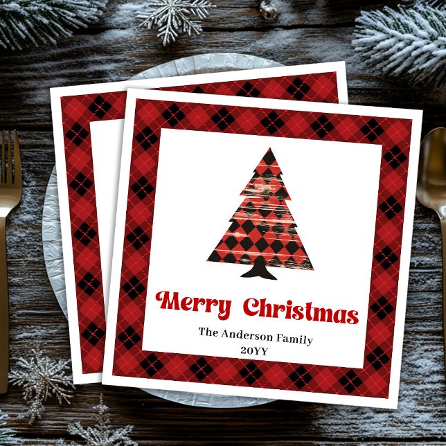 Cozy Buffalo Plaid Tree Napkin Holiday Design (Cozy Buffalo Plaid Tree Napkin Holiday Design)