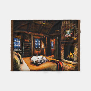 Cozy Bulldogs in a Cabin Fleece Blanket