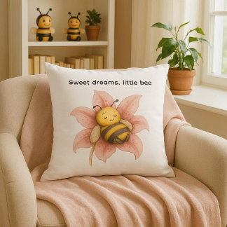 Cozy Bumblebee and Lily Flower  Throw Pillow