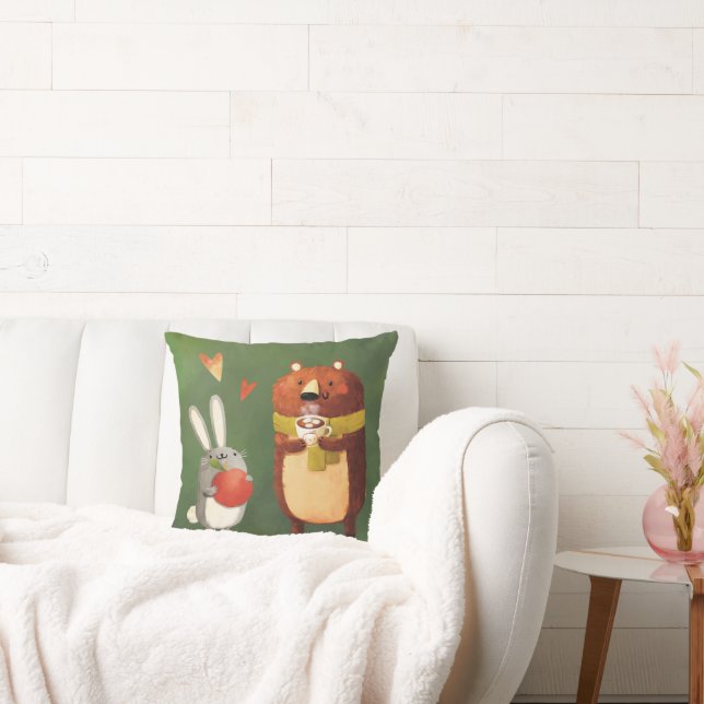 Cozy bunny & bear throw pillow (Couch)