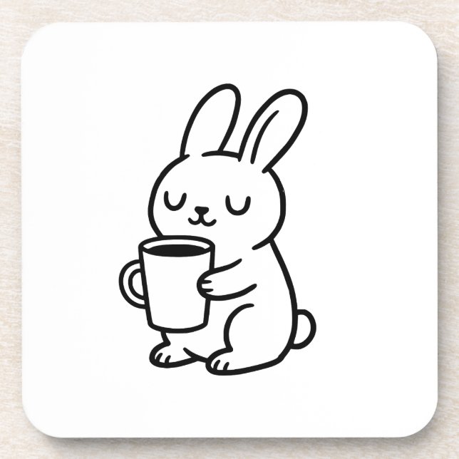 Cozy Bunny Coffee Doodle Beverage Coaster (Front)
