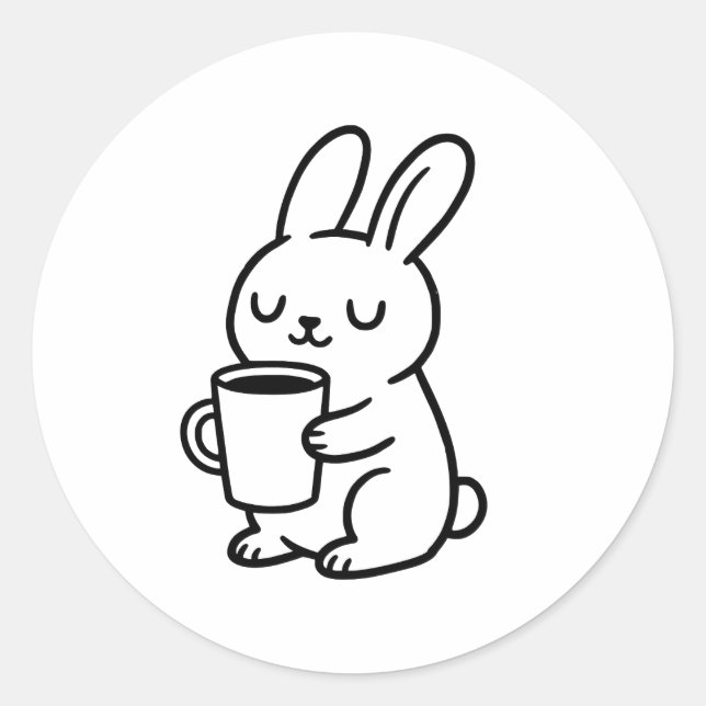 Cozy Bunny Coffee Doodle Classic Round Sticker (Front)