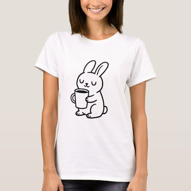 Cozy Bunny Coffee Doodle T-Shirt (Front)