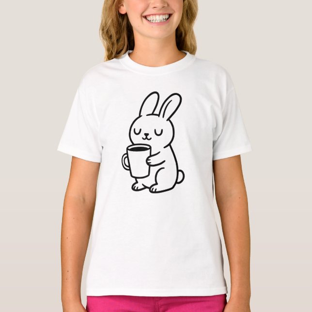 Cozy Bunny Coffee Doodle T-Shirt (Front)