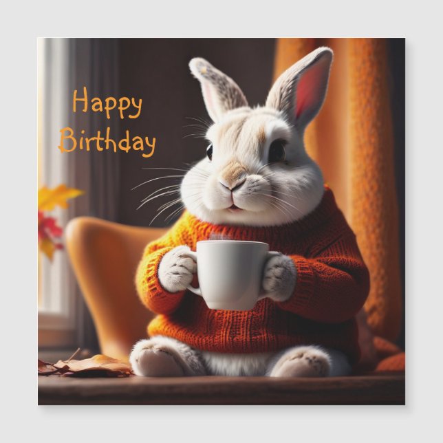 Cozy Bunny Magnetic Birthday Card (Front)