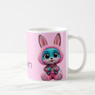 Cozy Bunny Mug – Cute Blue Rabbit in Pink Hood for