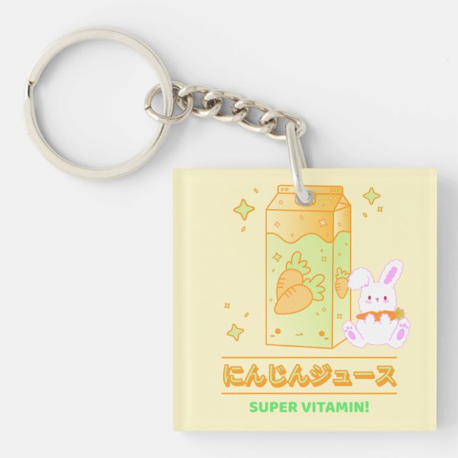 COZY BUNNY WITH CARROT JUICE KEYCHAIN (Front)