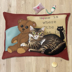 Cozy Burgundy Whimsical Tabby Cat Home Pet Bed