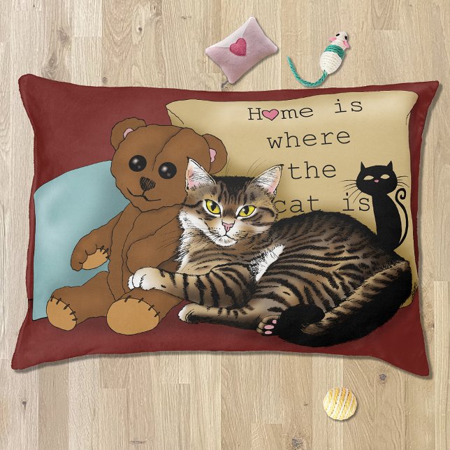 Cozy Burgundy Whimsical Tabby Cat Home Pet Bed (Creator Uploaded)