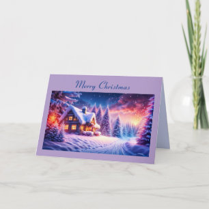 Cozy Cabin at Magical Winter Wonderland Holiday Card