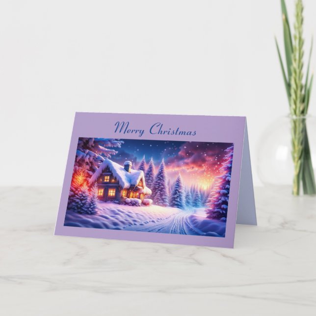 Cozy Cabin at Magical Winter Wonderland Holiday Card (Front)