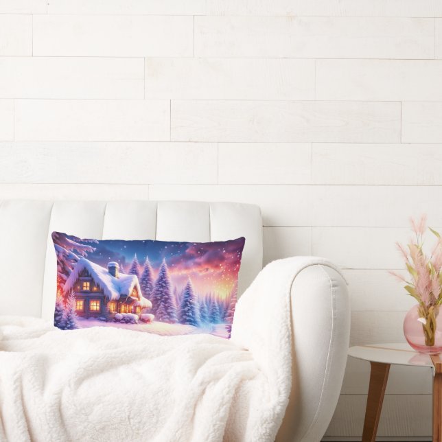 Cozy Cabin At Winter Wonderland Lumbar Pillow (Couch)