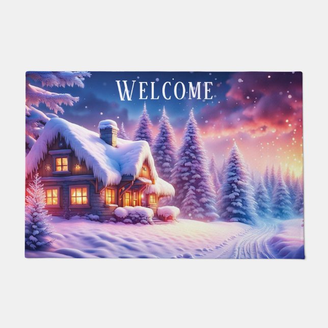 Cozy Cabin At Winter Wonderland Welcome Mat (Front)