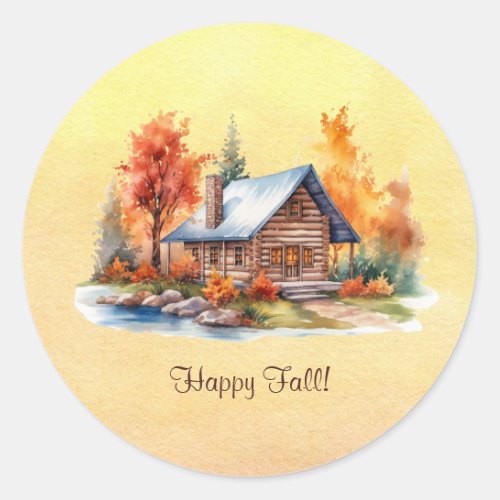 Cozy Cabin Autumn Landscape Happy Fall Classic Round Sticker