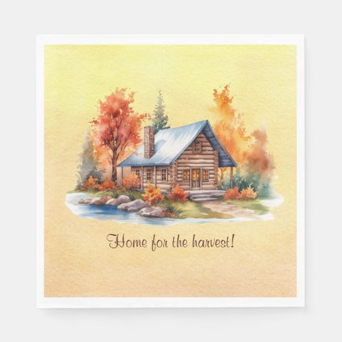 Cozy Cabin Autumn Landscape Home For The Harvest  Napkins