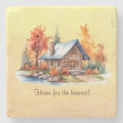 Cozy Cabin Autumn Landscape Home For The Harvest  Stone Coaster
