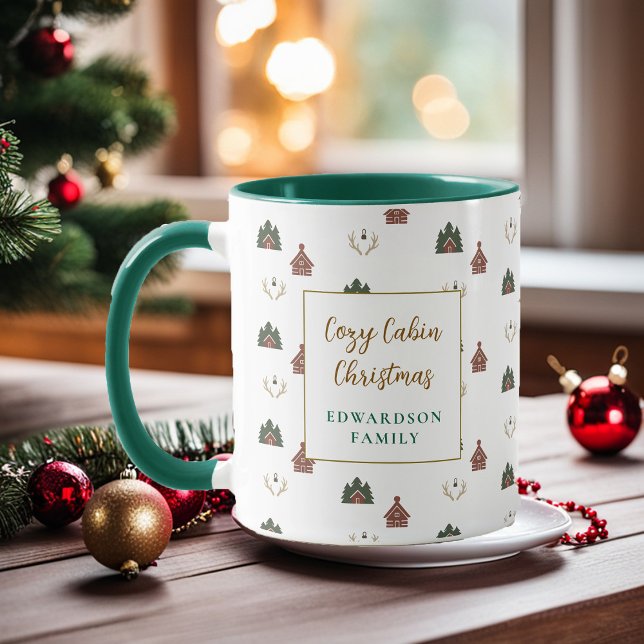 Cozy Cabin Christmas family name Christmas Mug (Cozy Cabin Christmas family name Christmas Mug.)