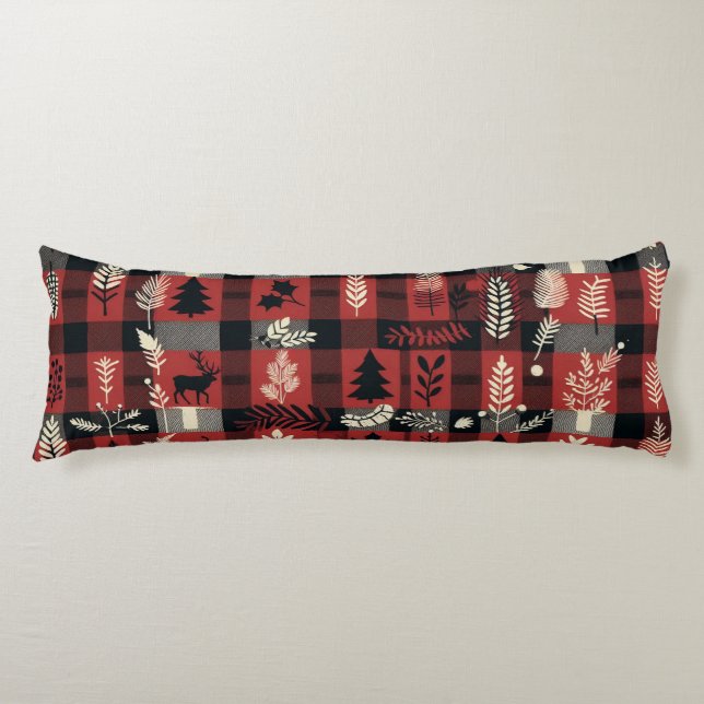 Cozy Cabin Comfort – Red & Black Buffalo Plaid  Body Pillow (Front)