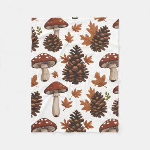 Cozy Cabin-Core Mushrooms & Pinecones Baby Blank Fleece Blanket