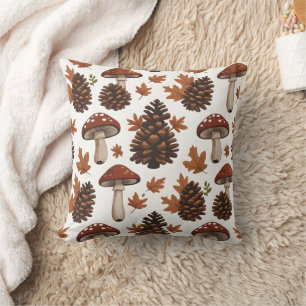 Cozy Cabin-Core Mushrooms & Pinecones Throw Pill Pillow