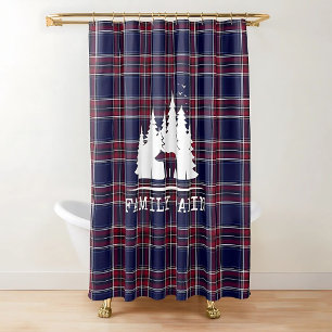 Cozy Cabin Decor, Classic Plaid in Navy and Red Shower Curtain