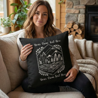 Cozy Cabin Decor River Mountain Your Text Throw Pillow