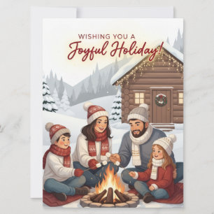 Cozy Cabin Family Fireside Joyful Holiday Photo  Card