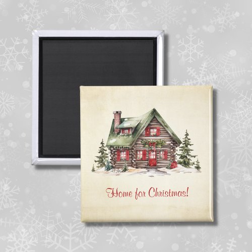Cozy Cabin Home For Christmas Vintage Holiday Magnet