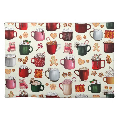 Cozy Cabin Hot Cocoa and Winter Treats Cloth Placemat