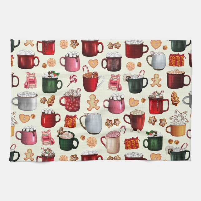 Cozy Cabin Hot Cocoa and Winter Treats Kitchen Towel (Horizontal)