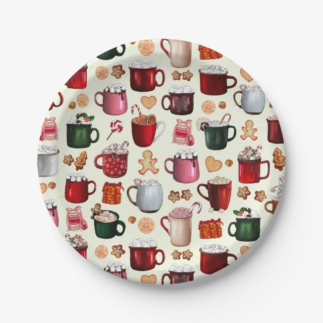 Cozy Cabin Hot Cocoa and Winter Treats Paper Plates (Front)