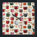 Cozy Cabin Hot Cocoa and Winter Treats Square Wall Clock<br><div class="desc">Warm up this winter with our delicious hot cocoa and winter treats digital artwork. Featuring a cozy cabin setting and festive treats, this design is perfect for adding holiday cheer to your home or office. Shop now and bring some comfort and joy to your space with this cozy, rustic artwork....</div>