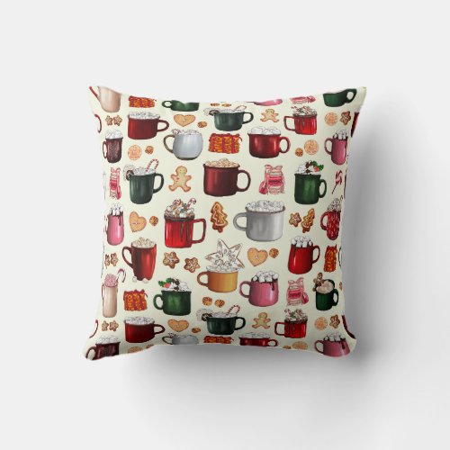 Cozy Cabin Hot Cocoa and Winter Treats Throw Pillow