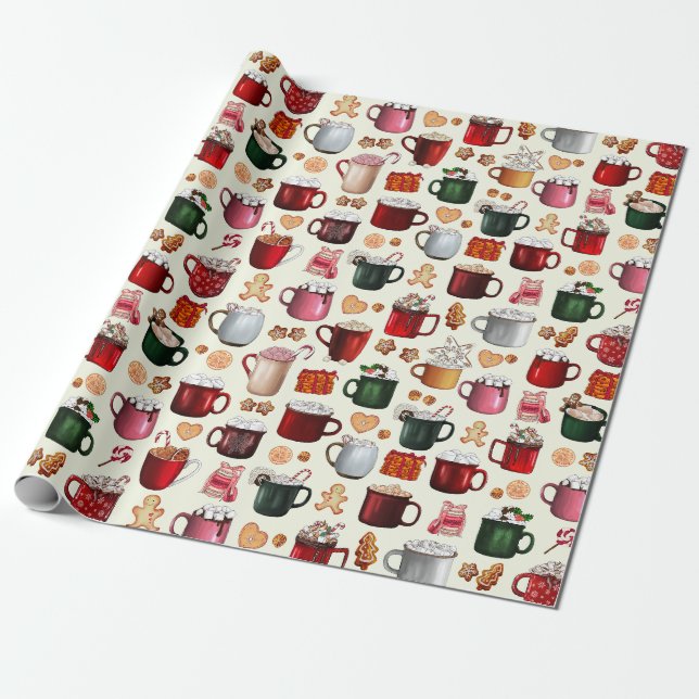 Cozy Cabin Hot Cocoa and Winter Treats Wrapping Paper (Unrolled)