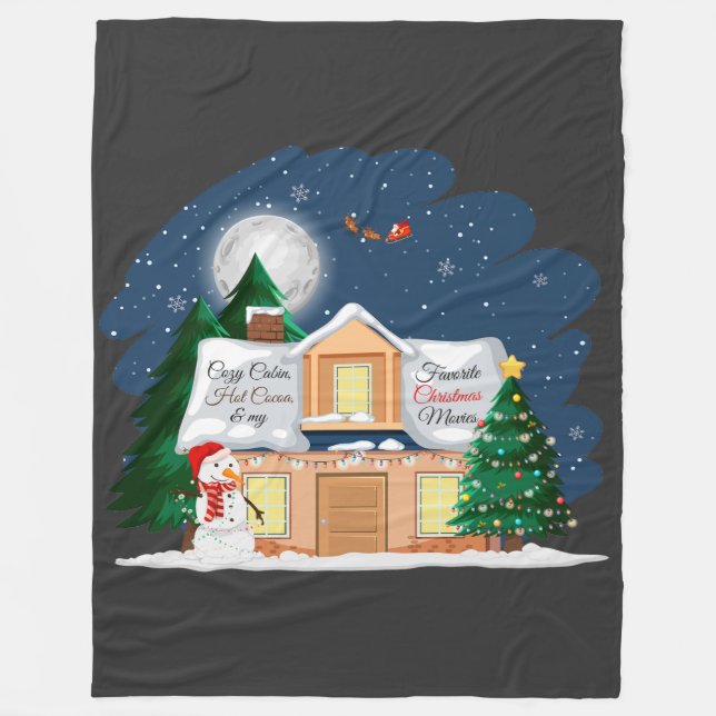 Cozy Cabin Hot Cocoa &  Favorite Christmas Movies Fleece Blanket (Front)