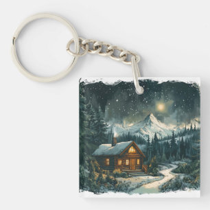 Cozy Cabin in a Winter Wonderland Keychain