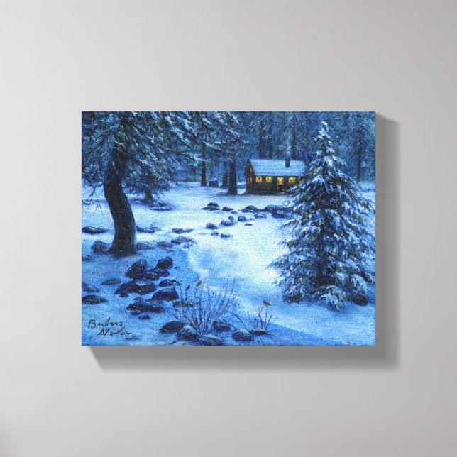 "Cozy Cabin in the Snow" Gallery Wrapped Canvas Print (Front)