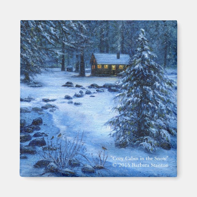 "Cozy Cabin in the Snow" Magnets (Front)