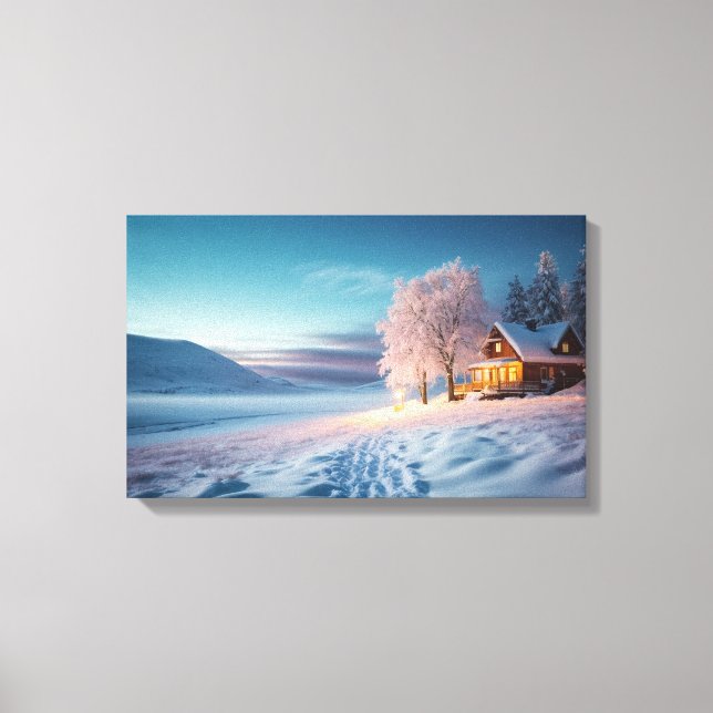Cozy Cabin in the Sparkling Snow Canvas Print (Front)
