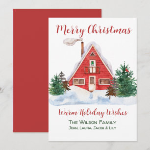 Cozy Cabin Red Cardinal Green Pine Gnome Custom Holiday Card