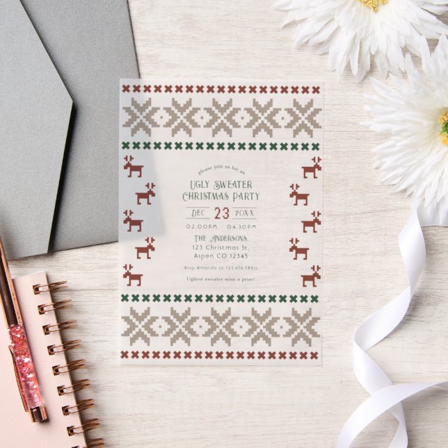 Cozy Cabin Ugly Sweater Christmas Party Vellum Invitations (Wedding)