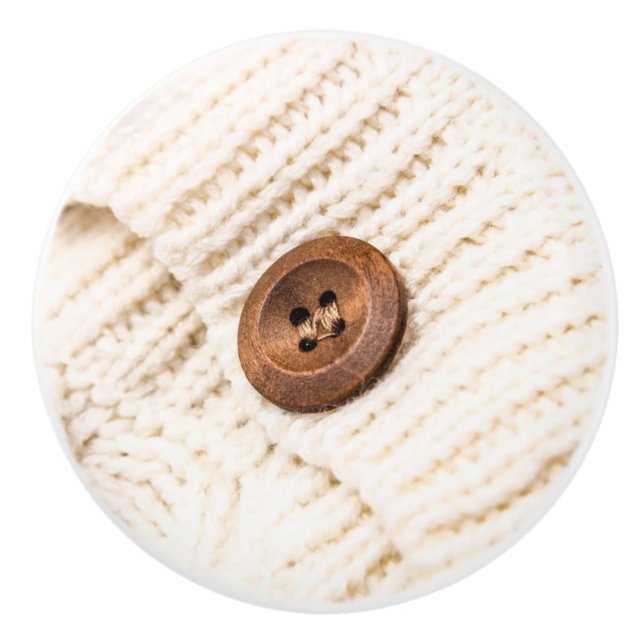 Cozy cable knit sweater button rustic brown cream  ceramic knob (Front)