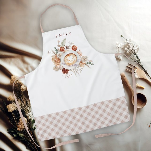 Cozy Cafe Latte Floral with Name Apron (Creator Uploaded)