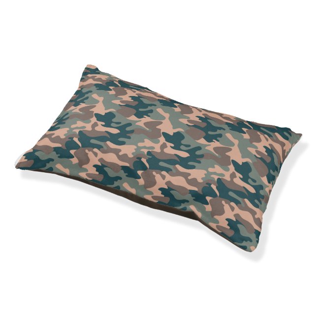 Cozy Camouflage Khaki Indoor Dog Bed Pillow (Angled)
