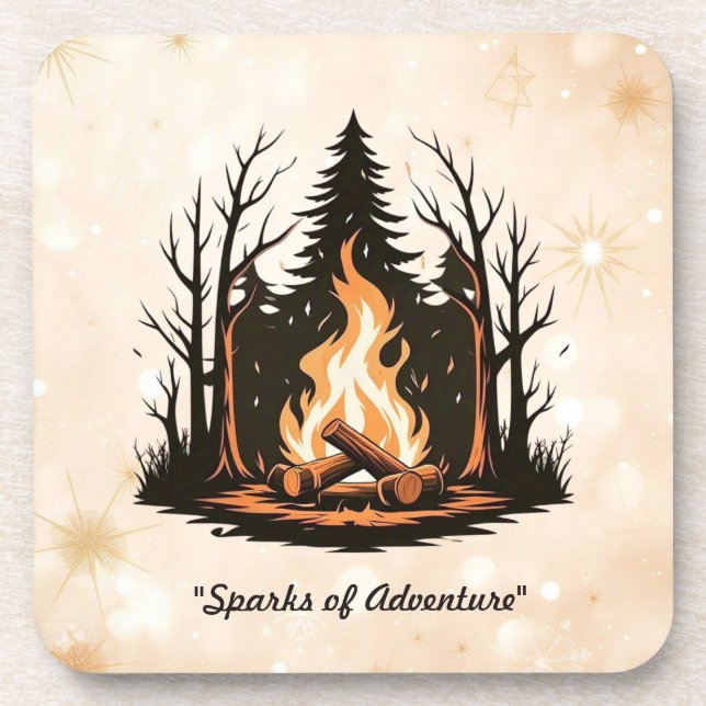 "Cozy Campfire Illustration" Beverage Coaster (Front)