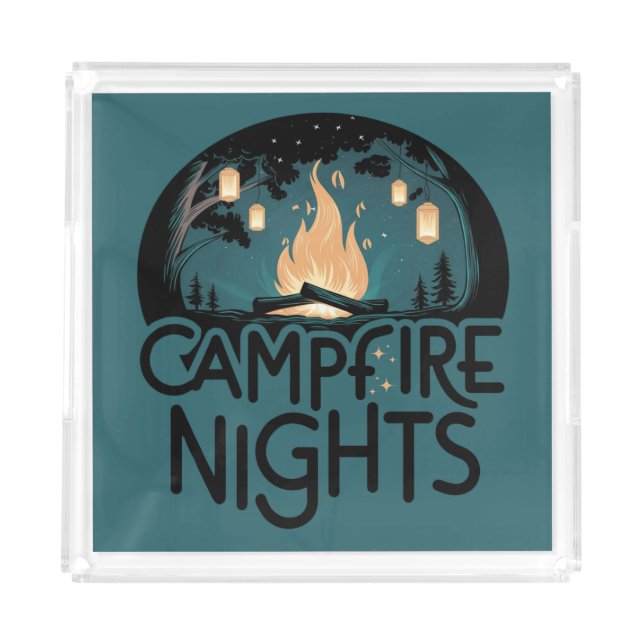 Cozy Campfire Nights Rustic Outdoor Adventure Acrylic Tray (Front)