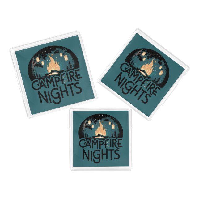 Cozy Campfire Nights Rustic Outdoor Adventure Acrylic Tray (Set)