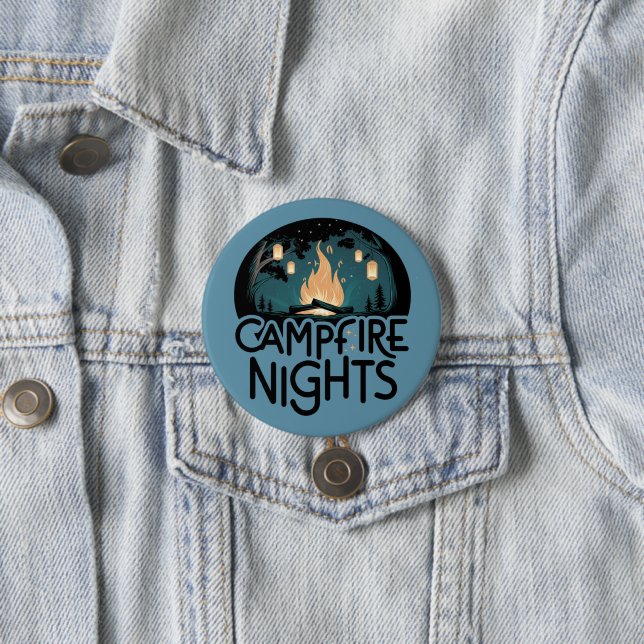 Cozy Campfire Nights Rustic Outdoor Adventure Button (In Situ)
